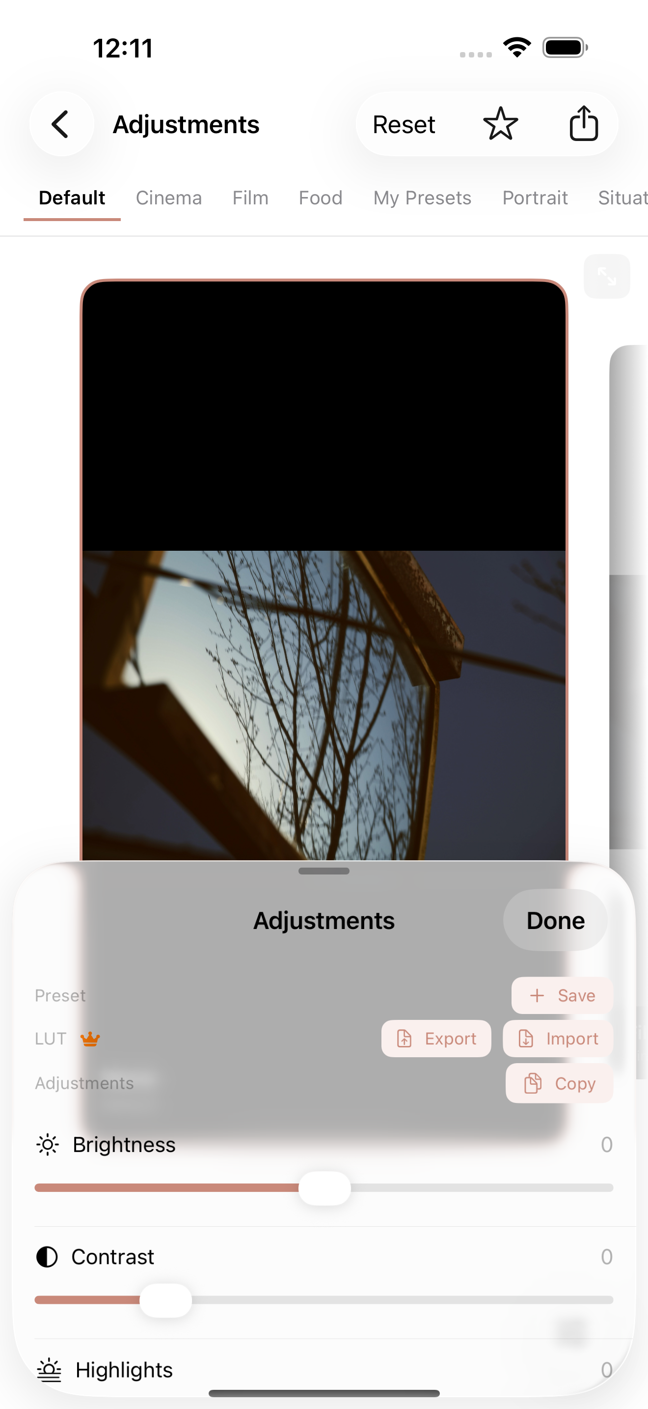 Adjustment sliders feature